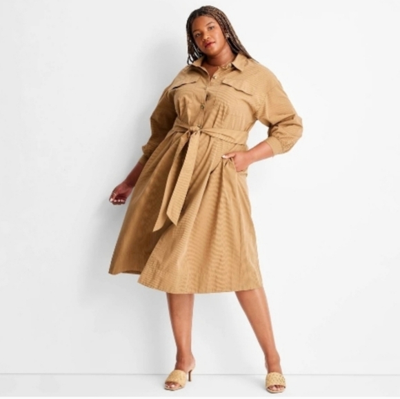 Chic Tan Long Sleeve Dress - Picture 1 of 7